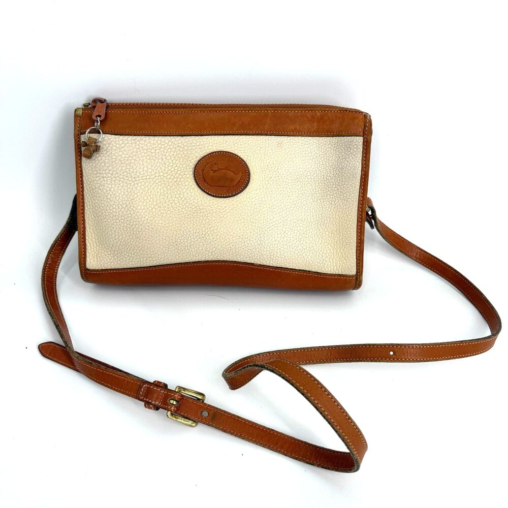 Vintage DOONEY & BOURKE All Weather Leather Crossbody Flap Bag Purse White Brown